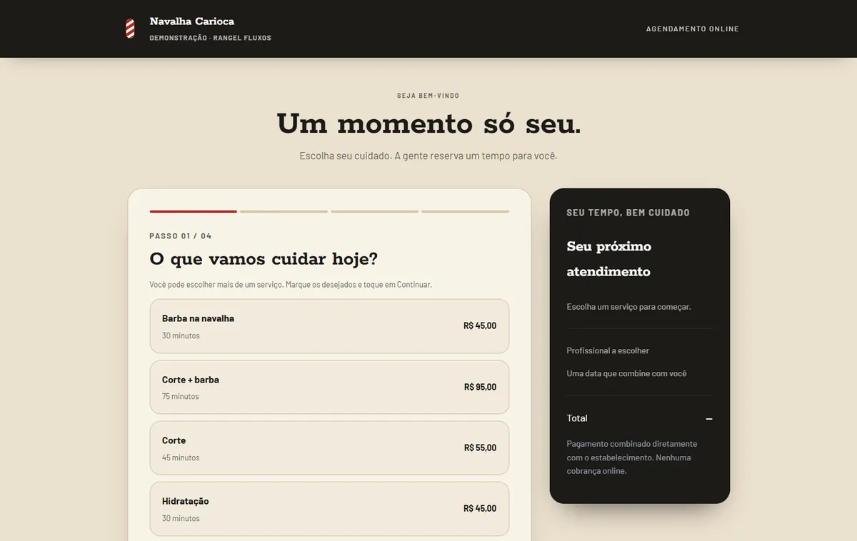 Tela de agendamento online do Navalha Carioca
