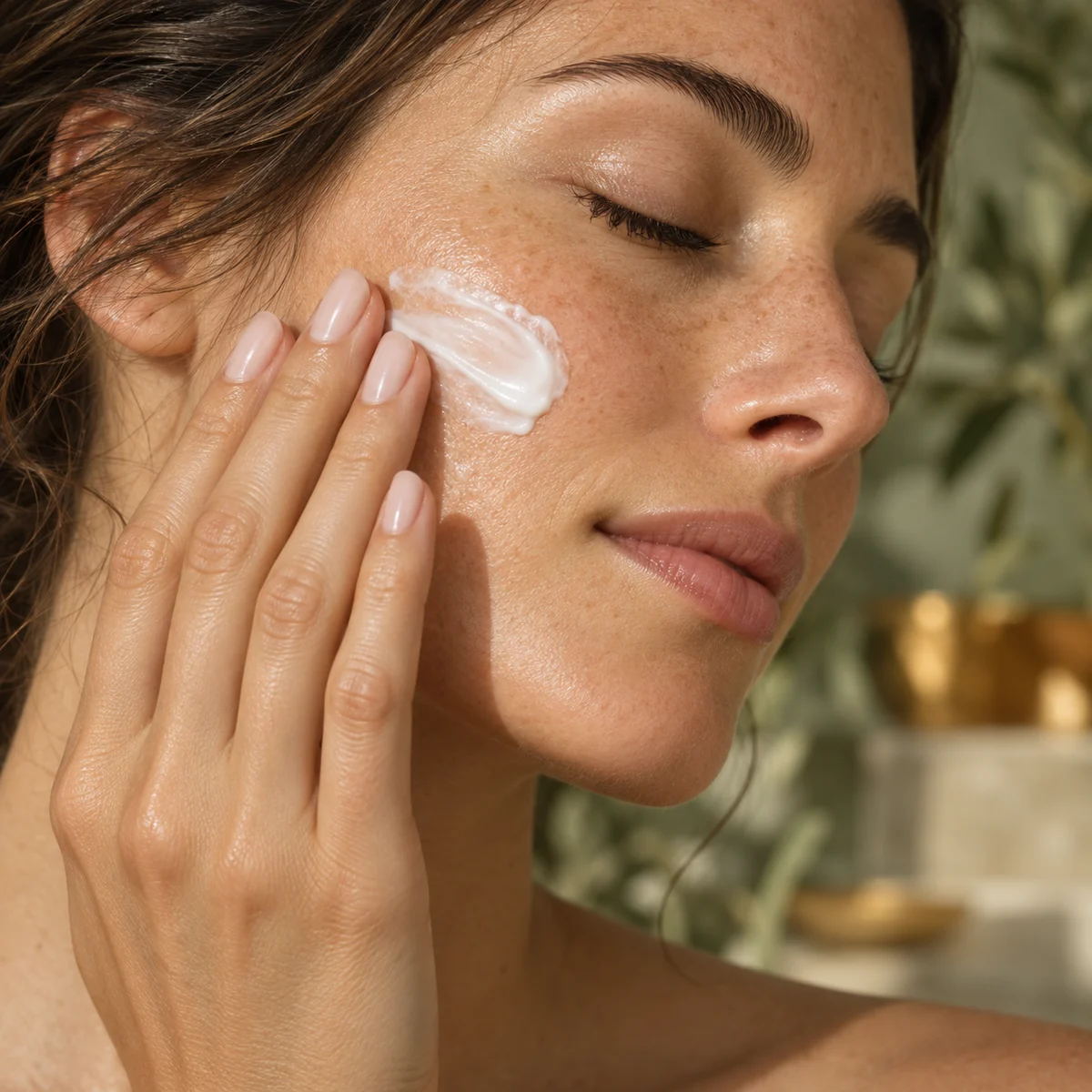 Imagem ilustrativa de aplicação delicada de creme facial
